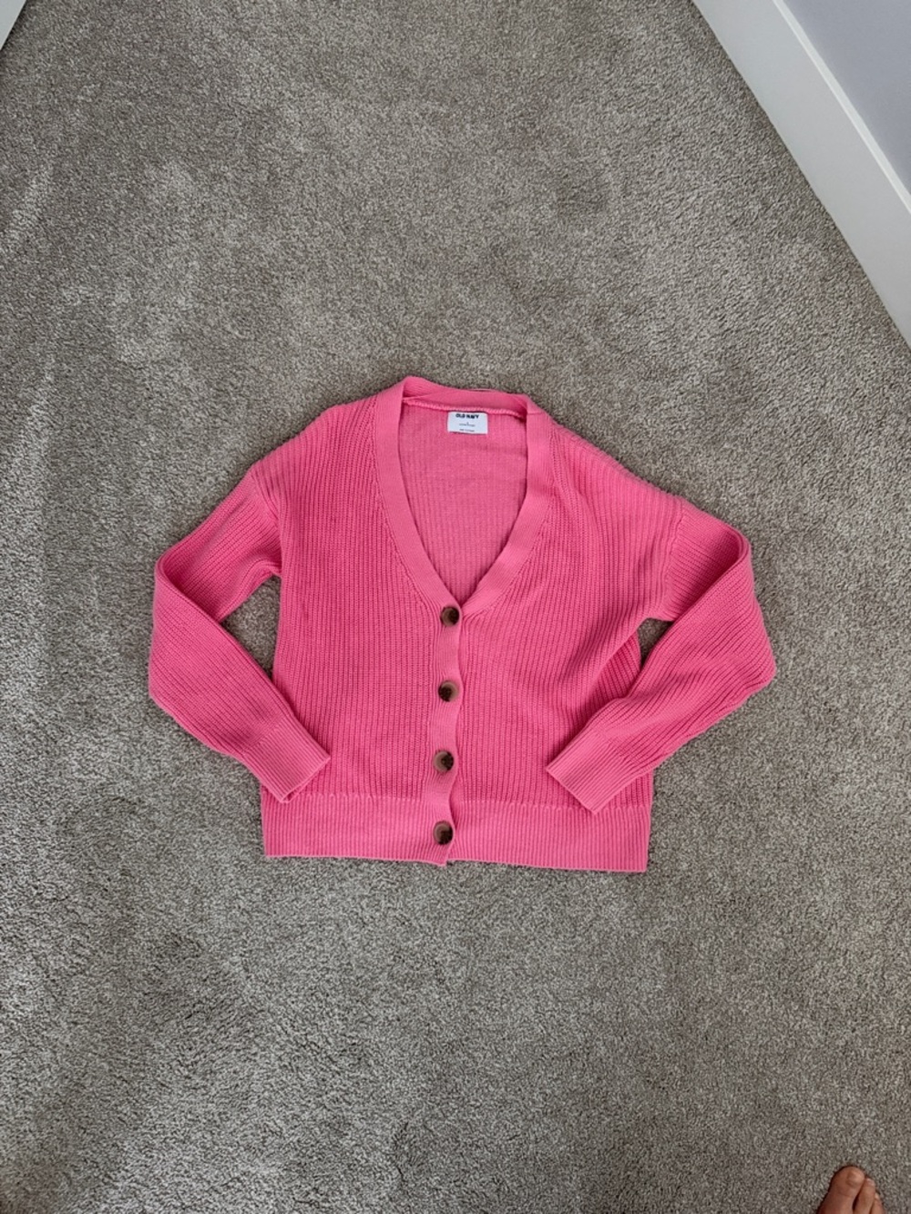 Old Navy Bright Pink V-Neck Button Ribbed Cardigan